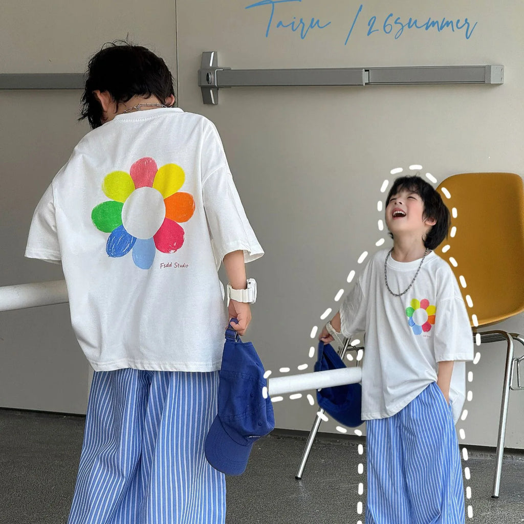 Children Clothes Kids Casual T Shirt 2026 Summer New Korean Style Cartoon Stylish Short-sleeved Boys Simple Loose Top
