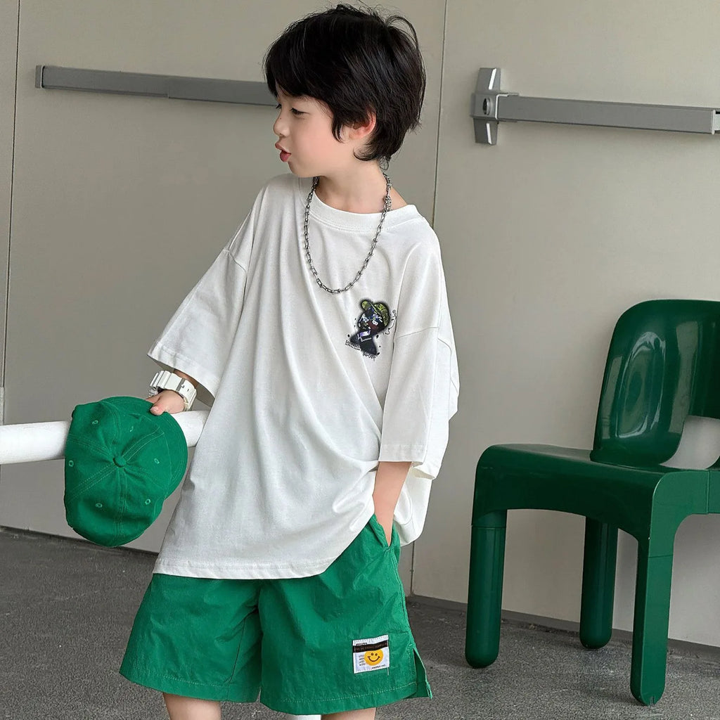 Children Clothes Kids Casual Loose T Shirt 2026 Summer New Korean Style Cartoon Cool Short-sleeved Boys Fashion Versatile Top