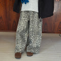 Children Pants 2025 Winter New Leopard Print Trousers Thick Denim Straight Pants For Boys And Girls Plus Velvet Wide-leg Pants