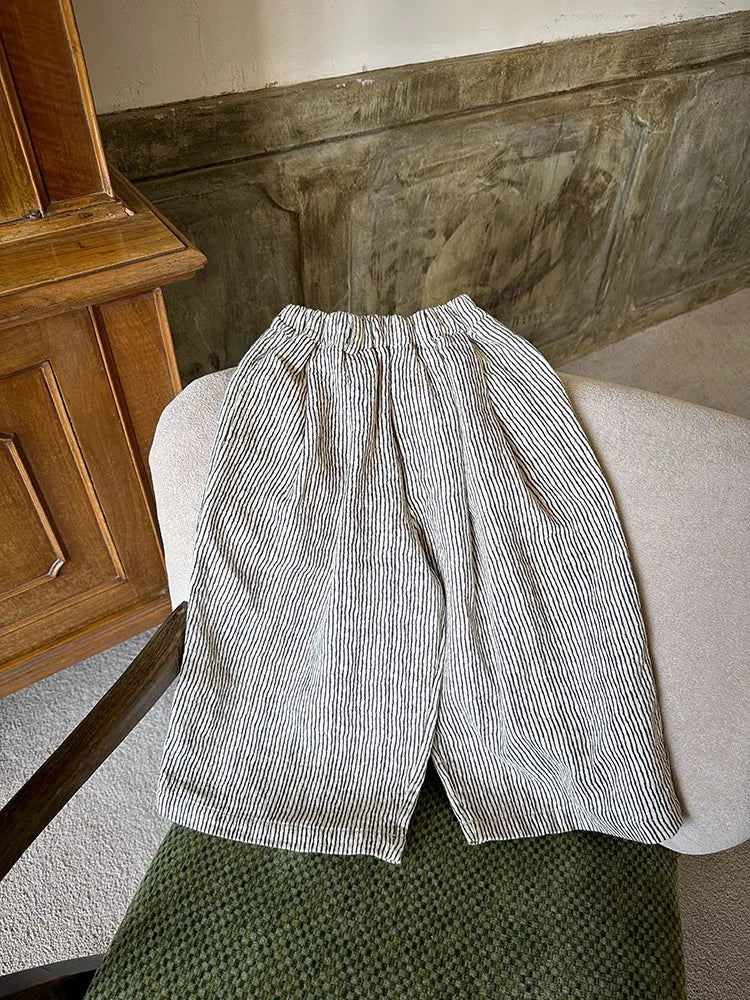 2025 Autumn New Children Loose Trousers Cotton Boys Fashion Striped Casual Pants Girls Versatile Wide Leg Pants Kids Clothes