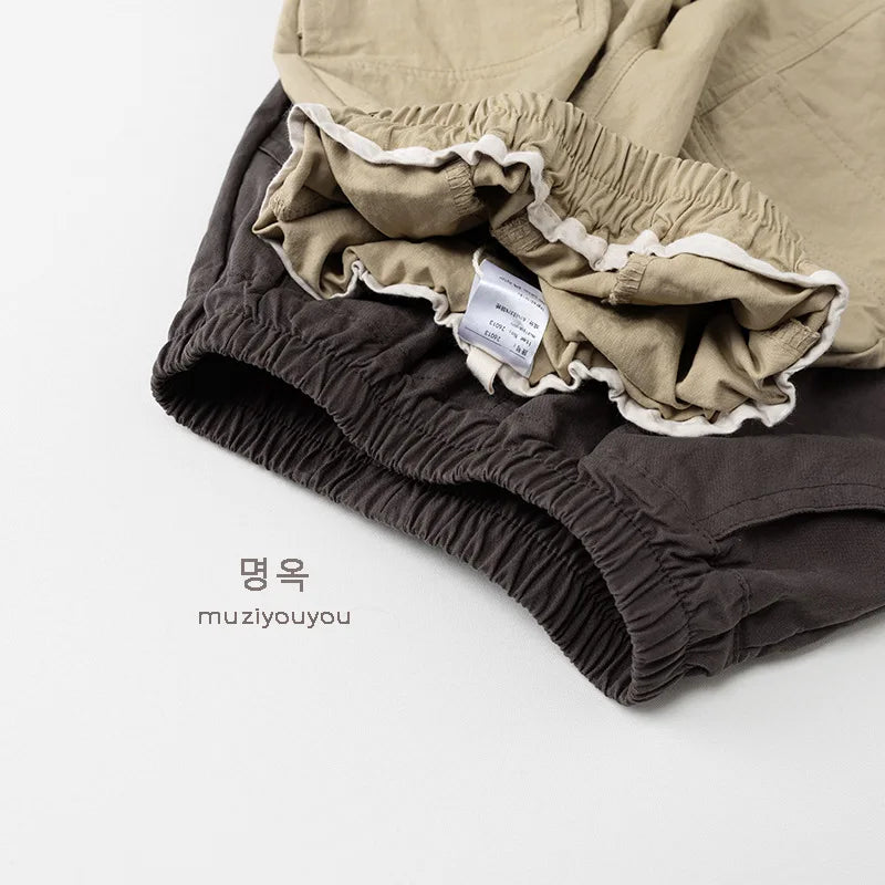 2026 Spring New Children Cargo Pants Solid Baby Casual Pocket Pants Boys Girls Loose Trousers Fashion Kids Clothes