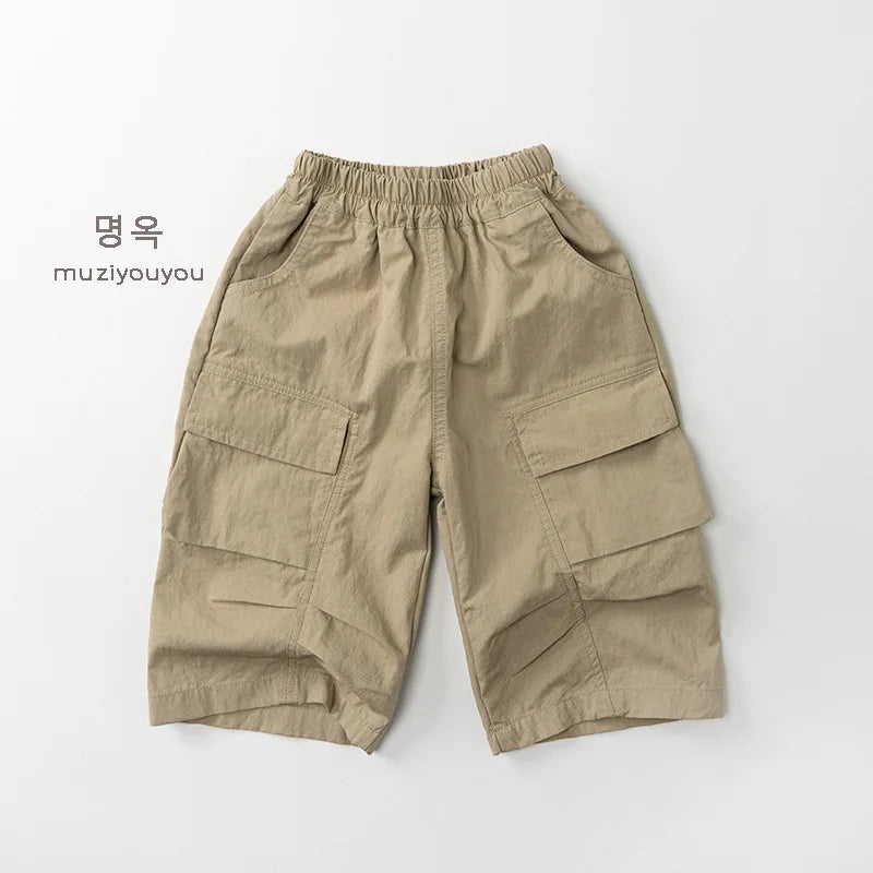 2026 Spring New Children Cargo Pants Solid Baby Casual Pocket Pants Boys Girls Loose Trousers Fashion Kids Clothes