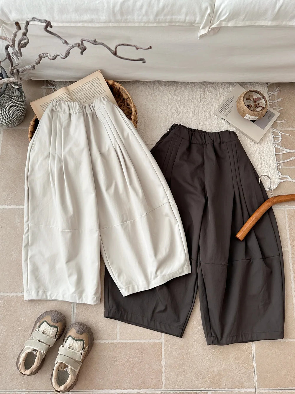 2025 Autumn New Children Loose Trousers Cotton Girls Solid Harem Pants Toddler Wide Leg Pants Boys Casual Pants Kids Clothes