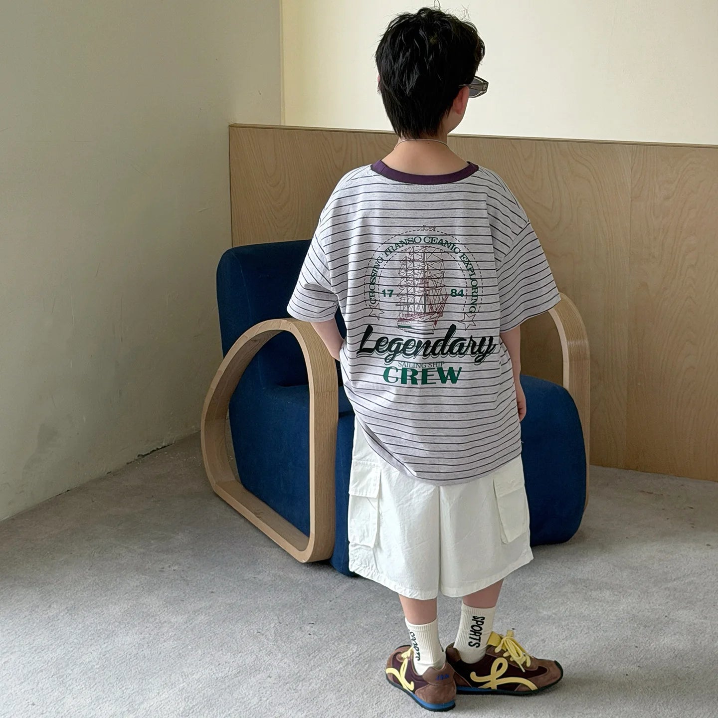 Children Clothing printing Loose T Shirt Simple Versatile Short Sleeved 2026 New Summer Boys Fashion Casual Striped Top