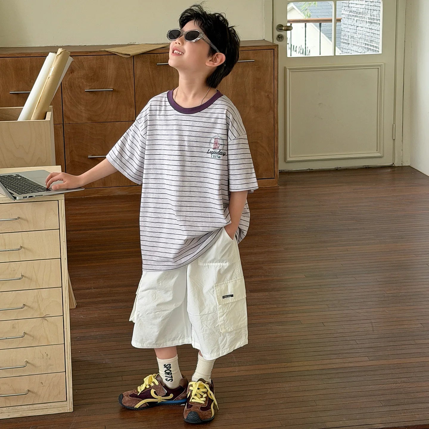 Children Clothing printing Loose T Shirt Simple Versatile Short Sleeved 2026 New Summer Boys Fashion Casual Striped Top