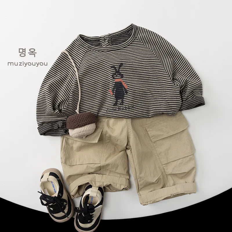 2026 Spring New Children Cargo Pants Solid Baby Casual Pocket Pants Boys Girls Loose Trousers Fashion Kids Clothes