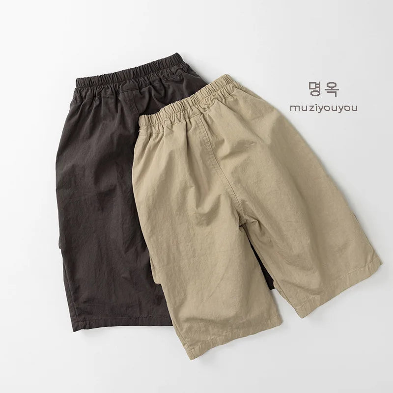 2026 Spring New Children Cargo Pants Solid Baby Casual Pocket Pants Boys Girls Loose Trousers Fashion Kids Clothes