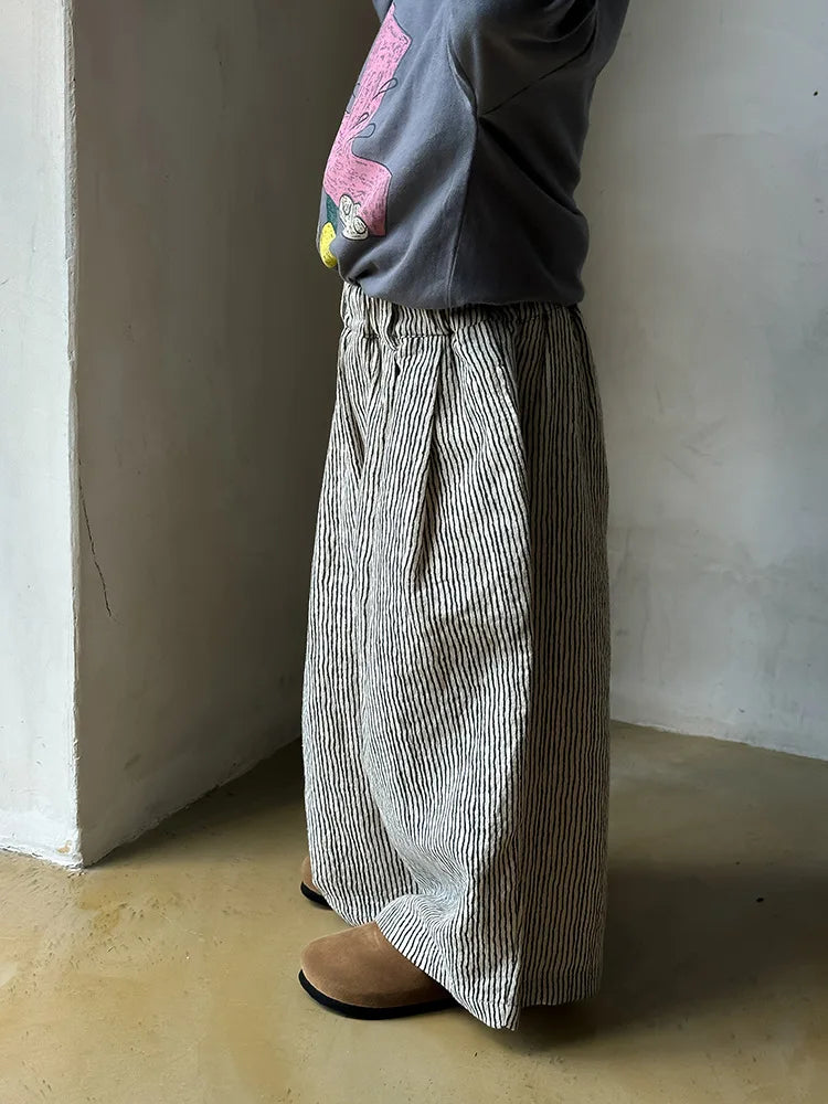 2025 Autumn New Children Loose Trousers Cotton Boys Fashion Striped Casual Pants Girls Versatile Wide Leg Pants Kids Clothes