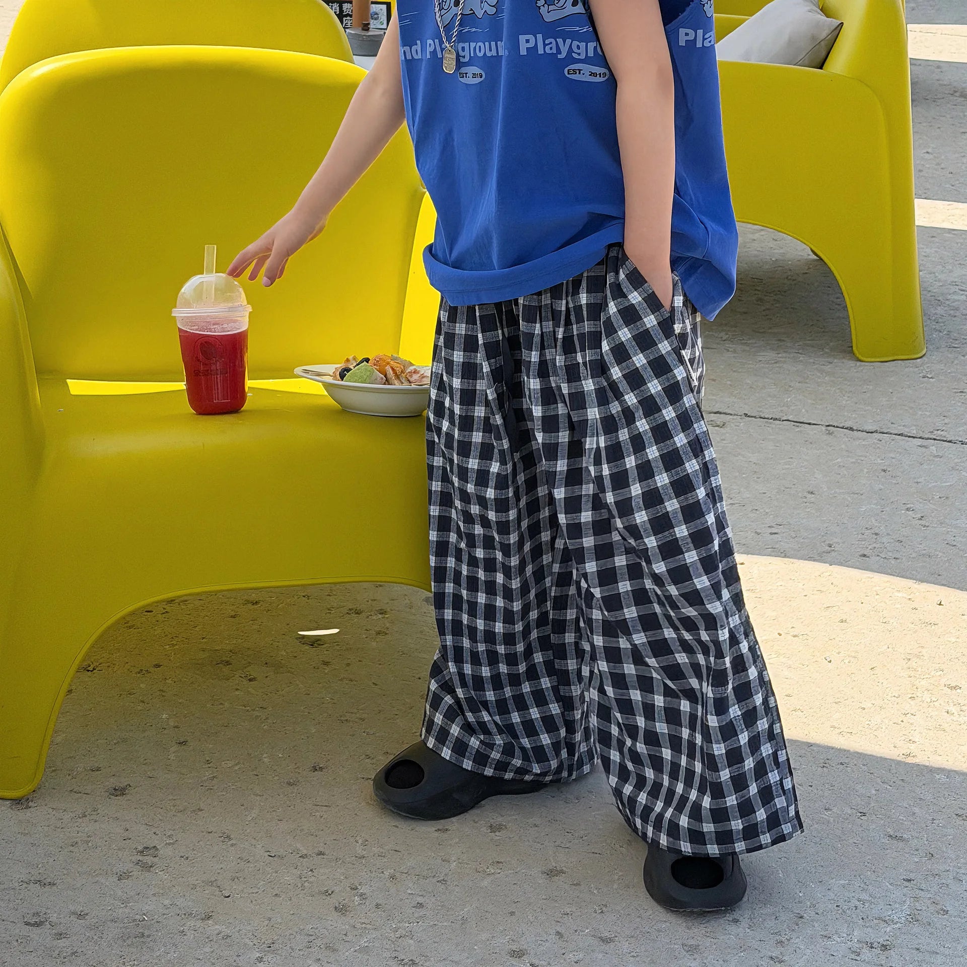 Children Clothing Kids Korean Style Casual Checkered Pants 2026 Summer Boys Fashion Loose Versatile Breathable Pants