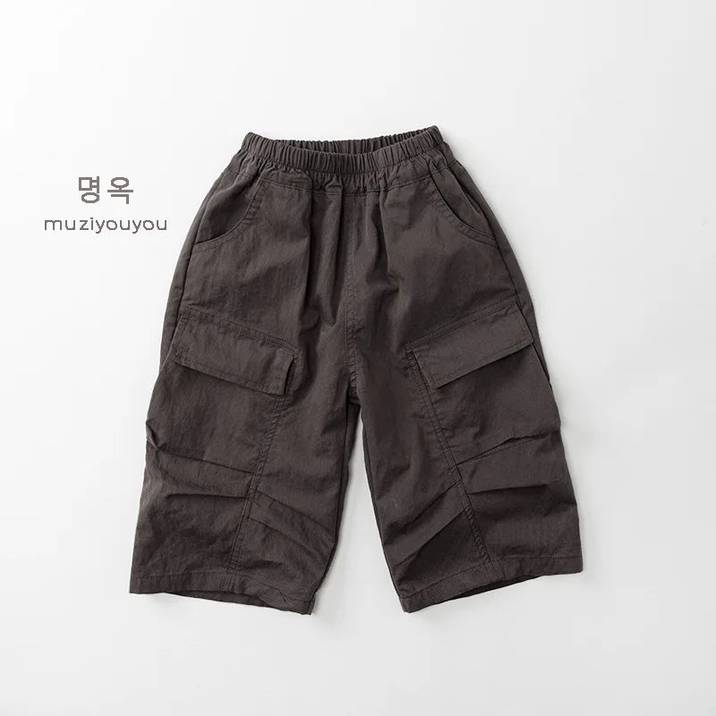 2026 Spring New Children Cargo Pants Solid Baby Casual Pocket Pants Boys Girls Loose Trousers Fashion Kids Clothes