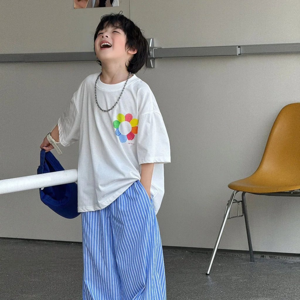 Children Clothes Kids Casual T Shirt 2026 Summer New Korean Style Cartoon Stylish Short-sleeved Boys Simple Loose Top